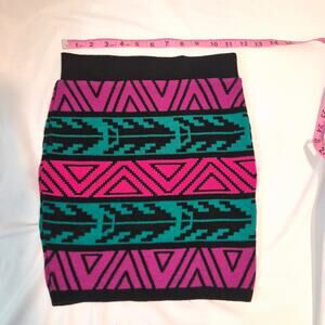 Papaya Geometric Aztec Knit Mini Skirt Small Pink Purple Teal Bodycon Festival